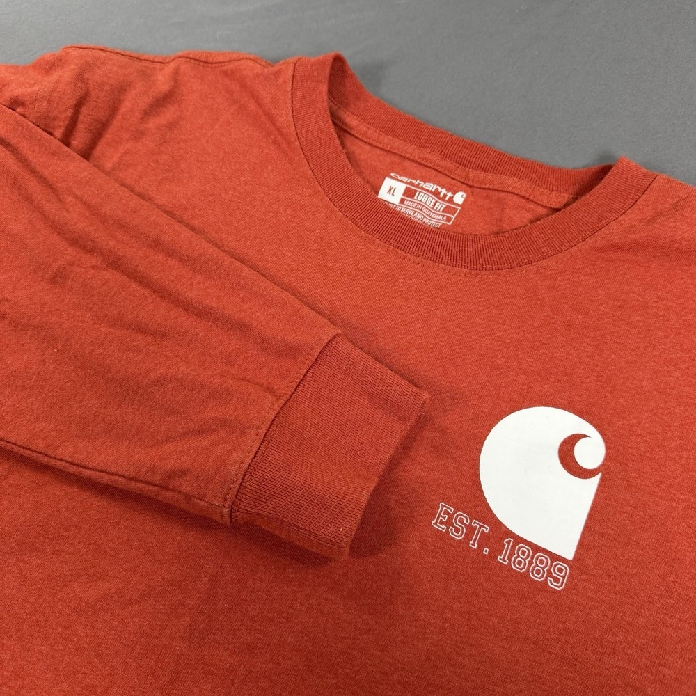 Carhartt Men's Orange Long‎ Sleeve T-Shirt Loose Fit Crew Neck XL 100% Cotton
